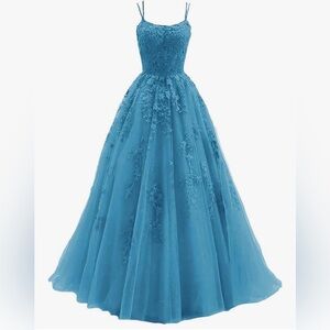 Elegant Blue Lace Evening Gown